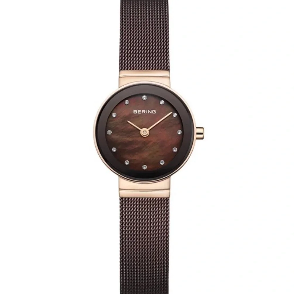 Ring Brown Mother-of-Pearl Dial Rose Gold Accent Mesh Watch
